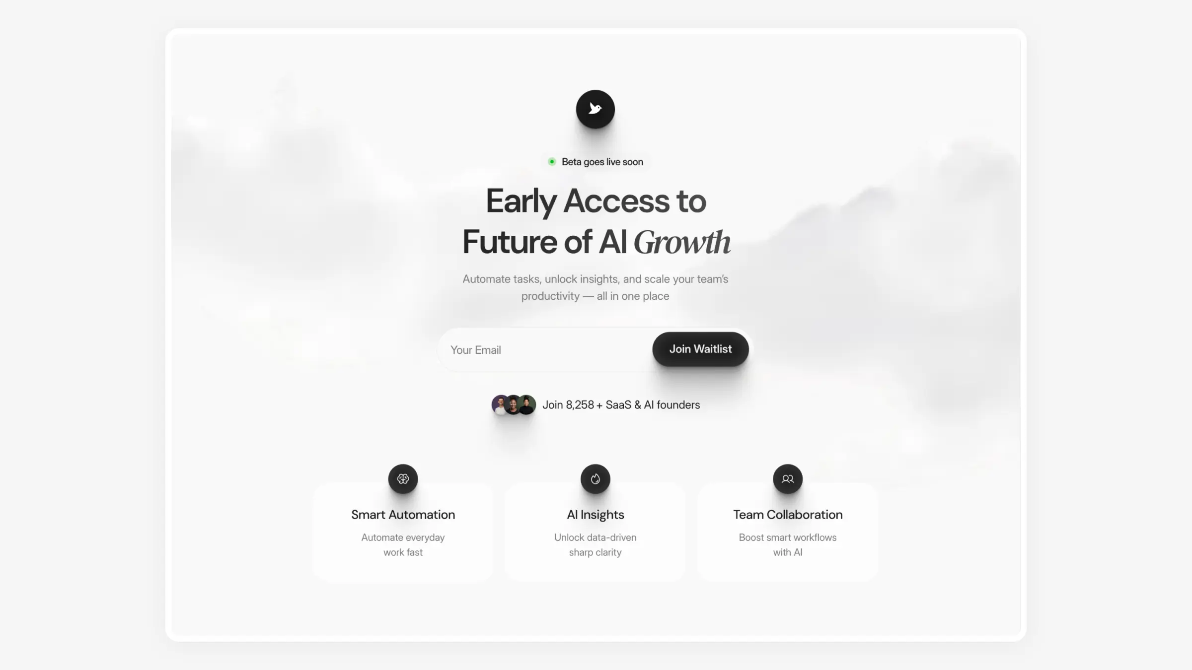 Modern waitlist landing page template for startups — fast and conversion-focused design by Luna UI