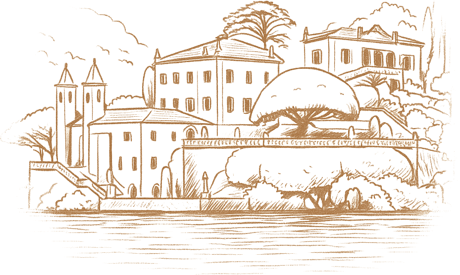 A serene pathway lined with trees leads to a distant building, bathed in warm sunlight.