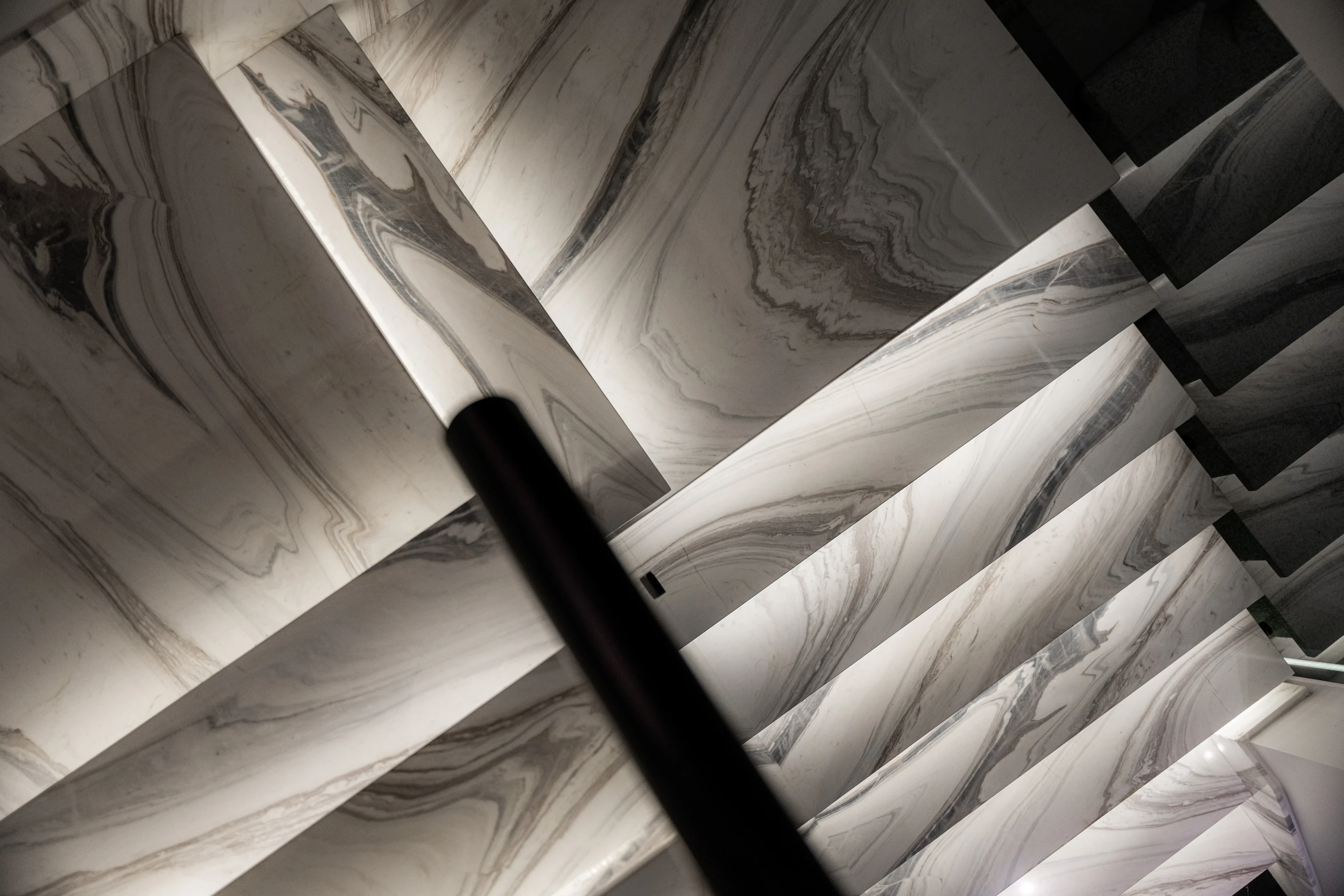 Illuminated Panda marble staircase detail at Mivida Twin Villa.