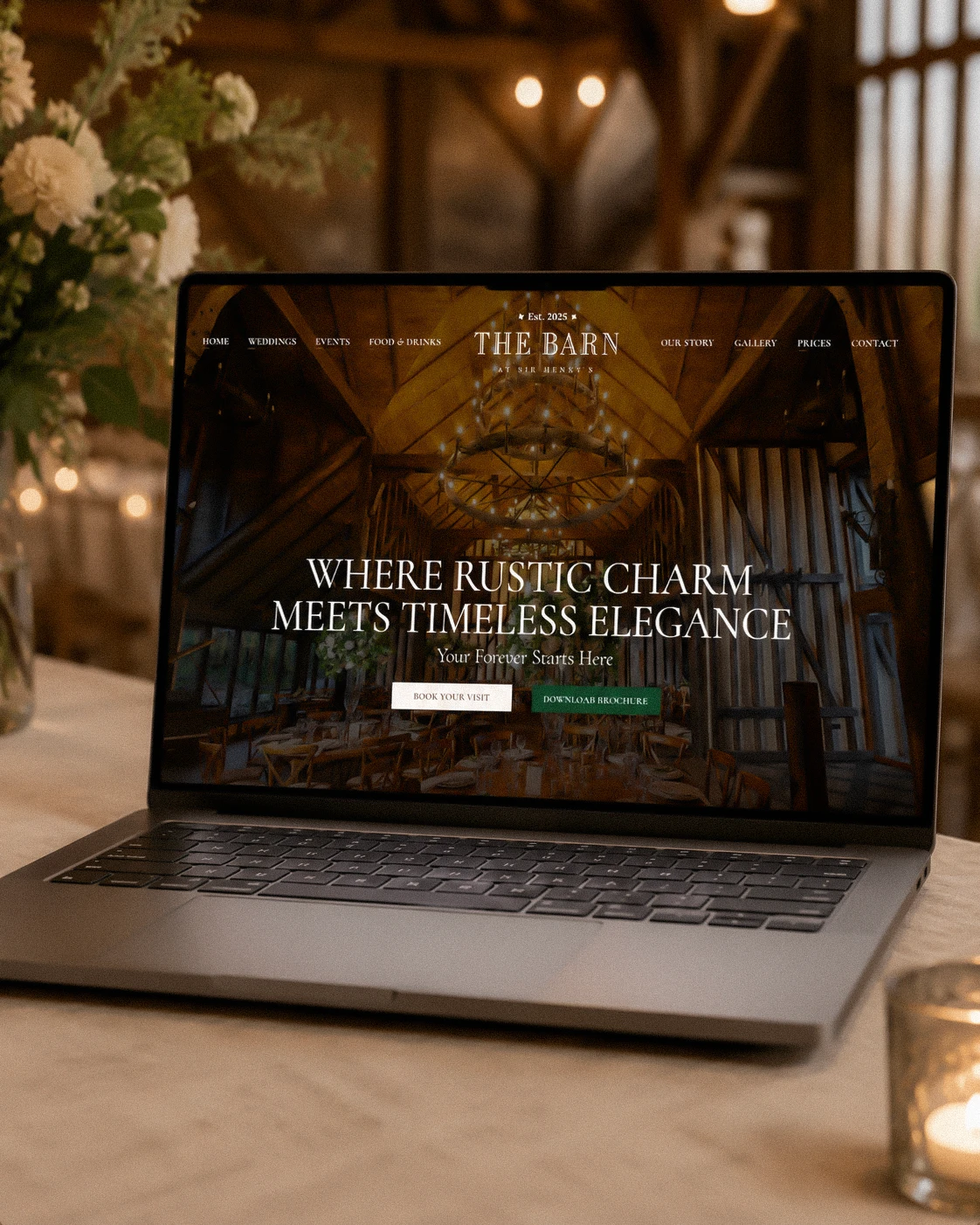 Luxury venue website design displayed on a laptop