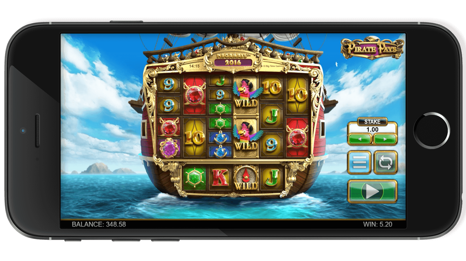 Pirate Pays — grille du jeu de base et rouleau secondaire