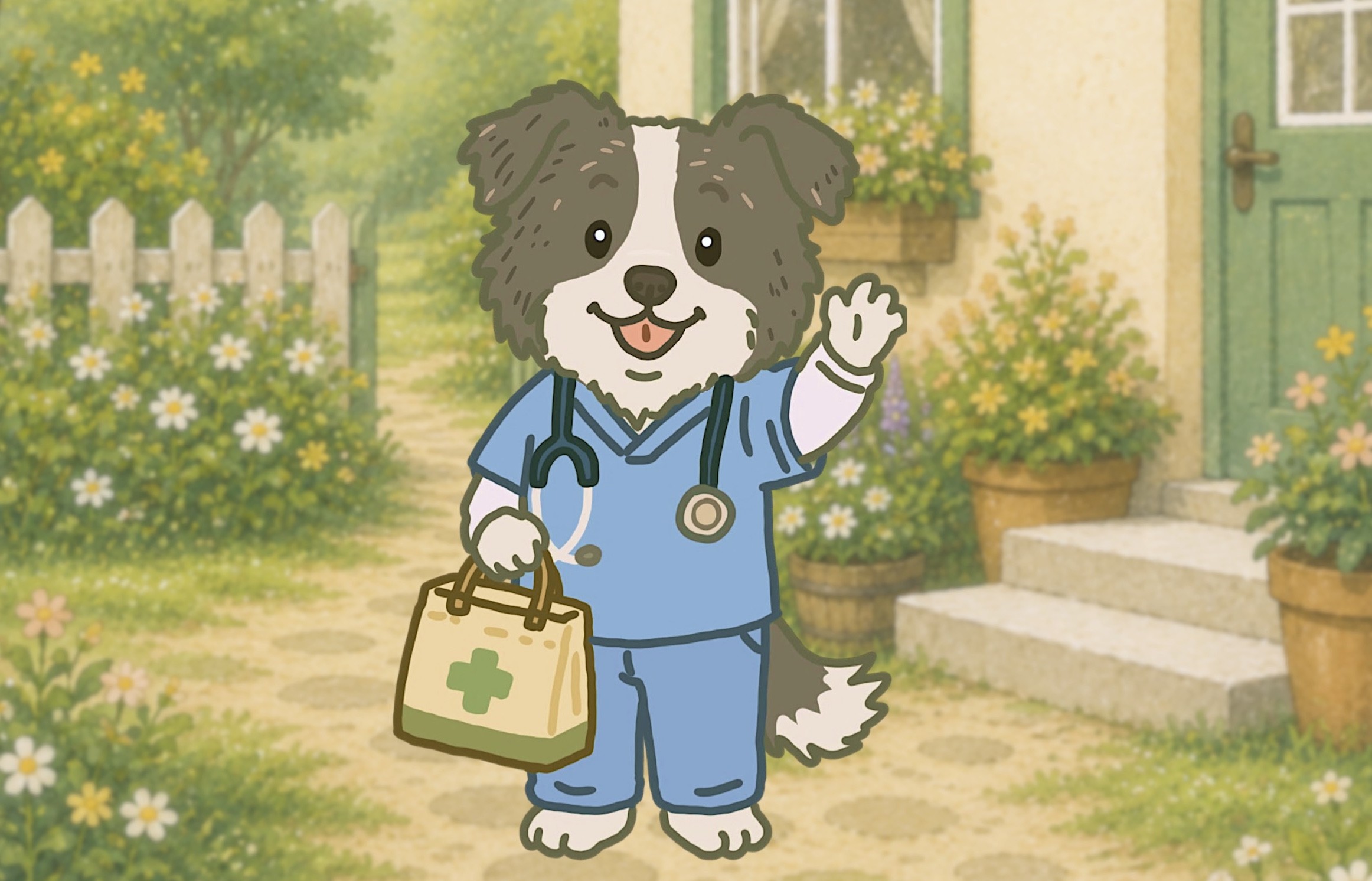亞咖慢慢村原創角色邊境牧羊犬護理師|居家照護與長期照護專家
