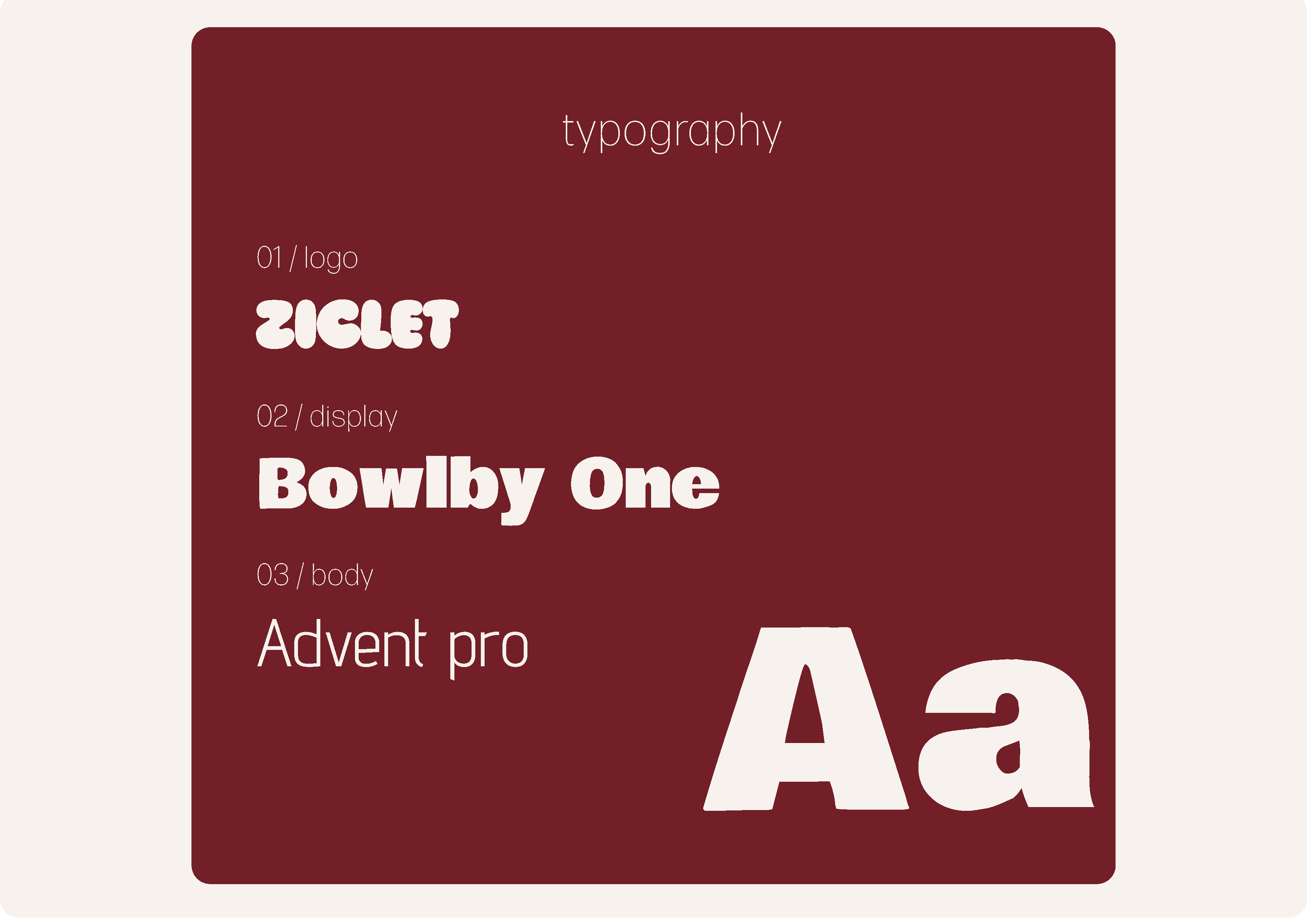 CMOK typography: Ziglet, Bowlby One and Advent Pro.
