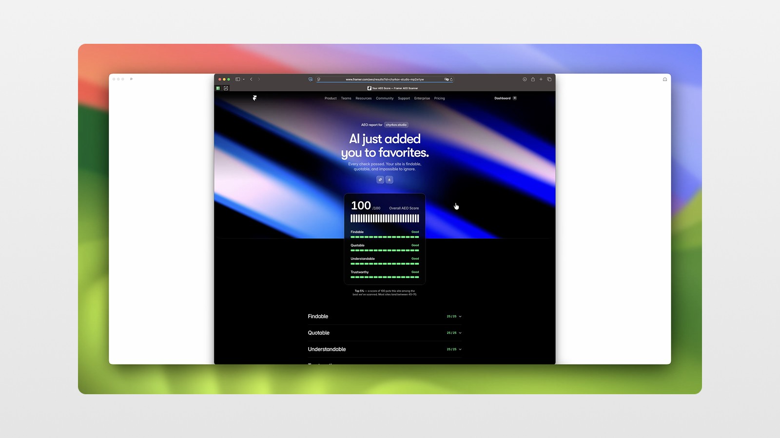 Framer recently launched a free AEO checker