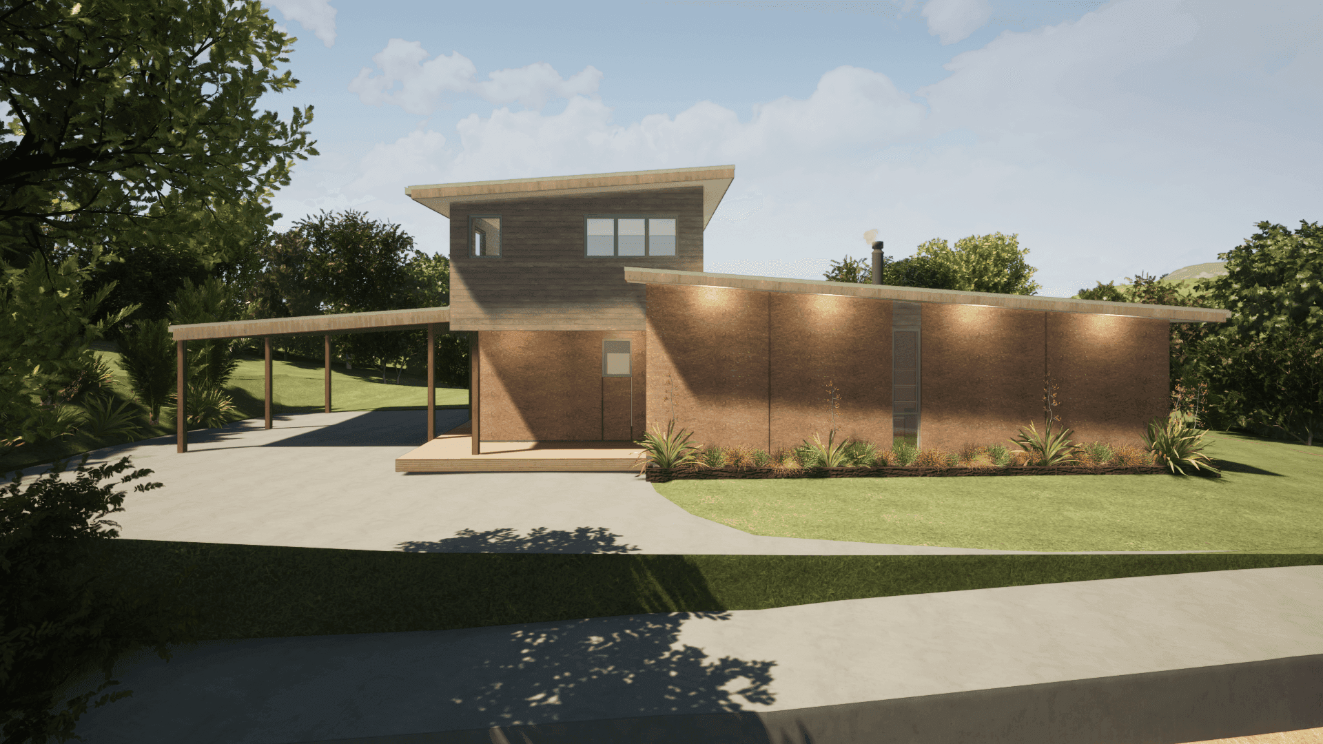 Render of rammed earth home