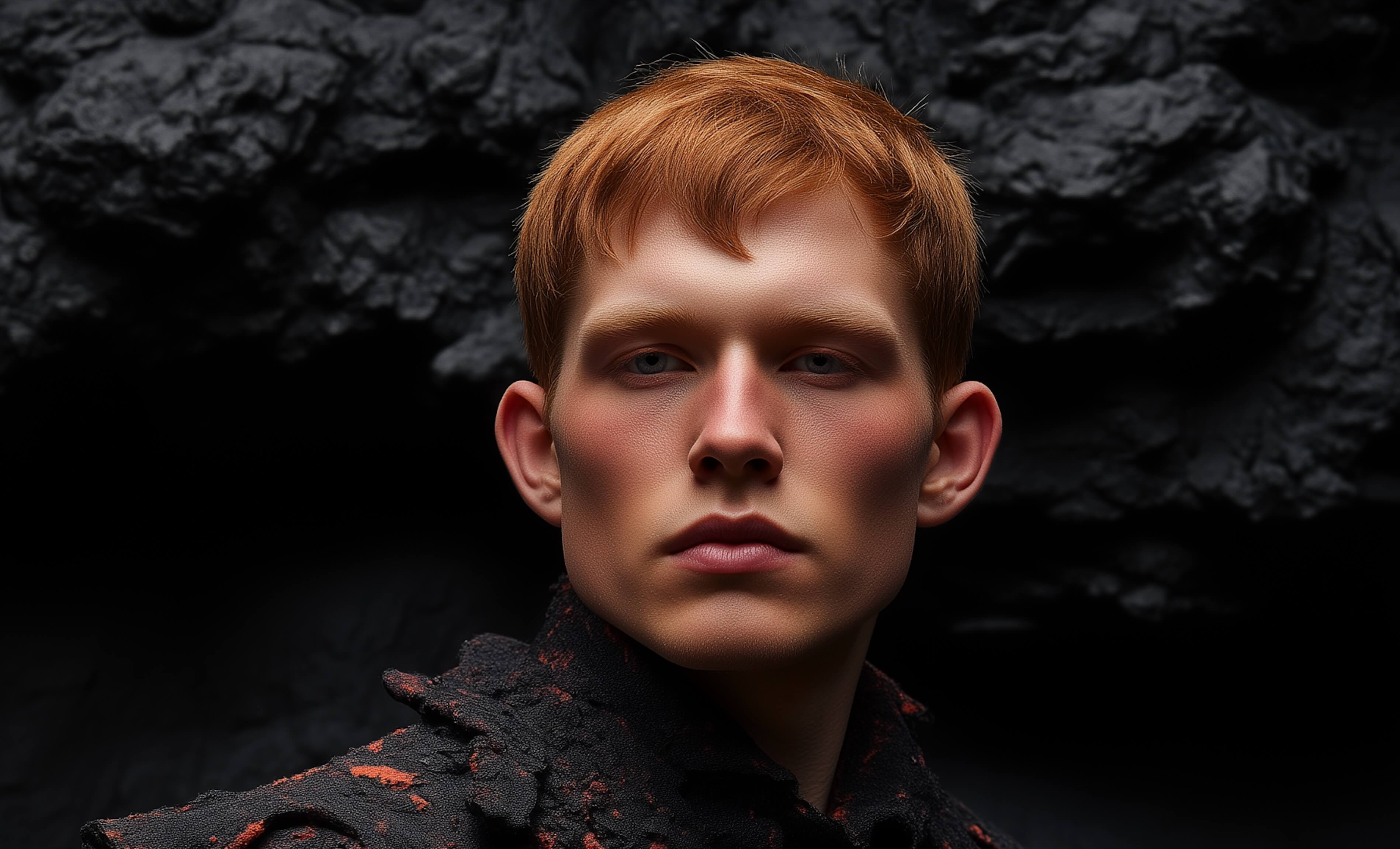 Model wearing textured volcanic jacket