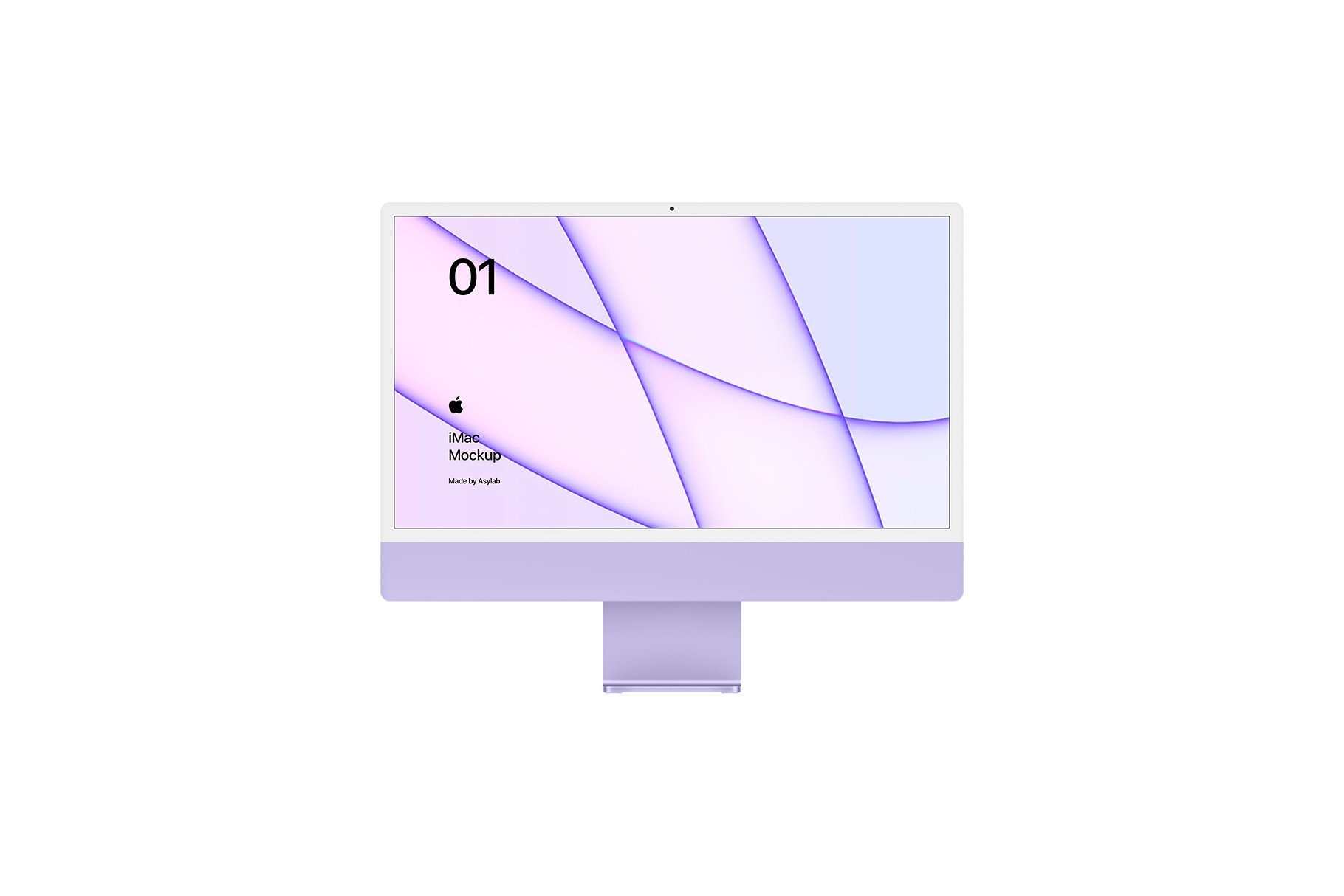 Purple iMac 2021 mockup with a gradient screen design.