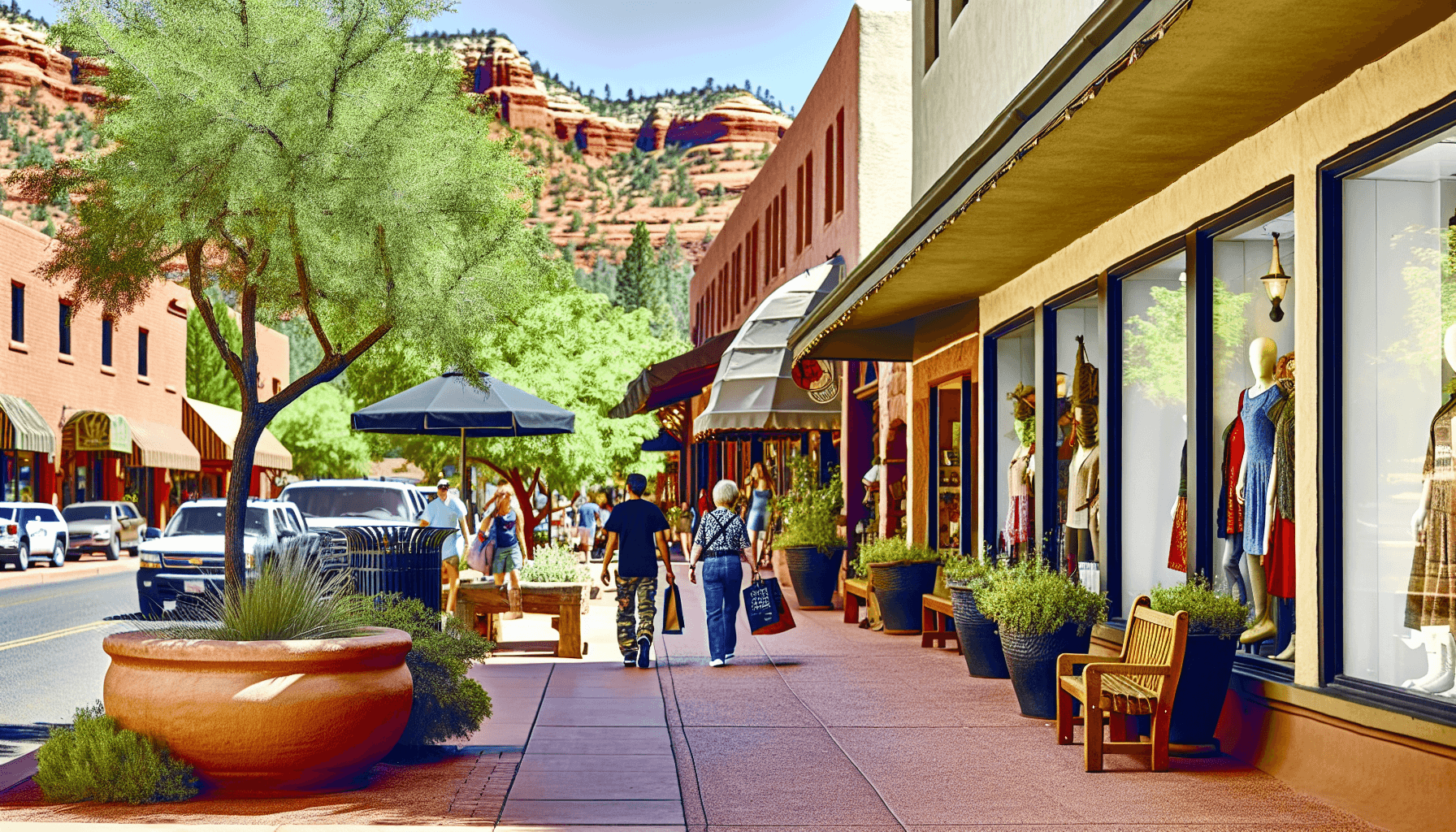 Uptown Sedona shopping district with local gift shops and boutiques