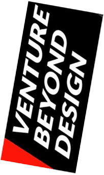 A black, white and red text logo that says: Venture Beyond Design,