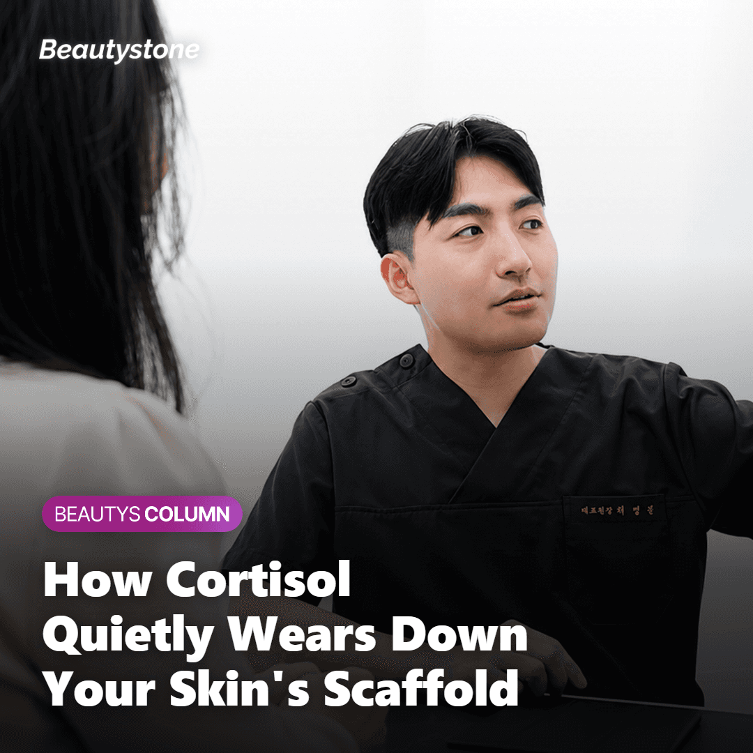 Illustration of cortisol wearing down collagen and elastin in the skin