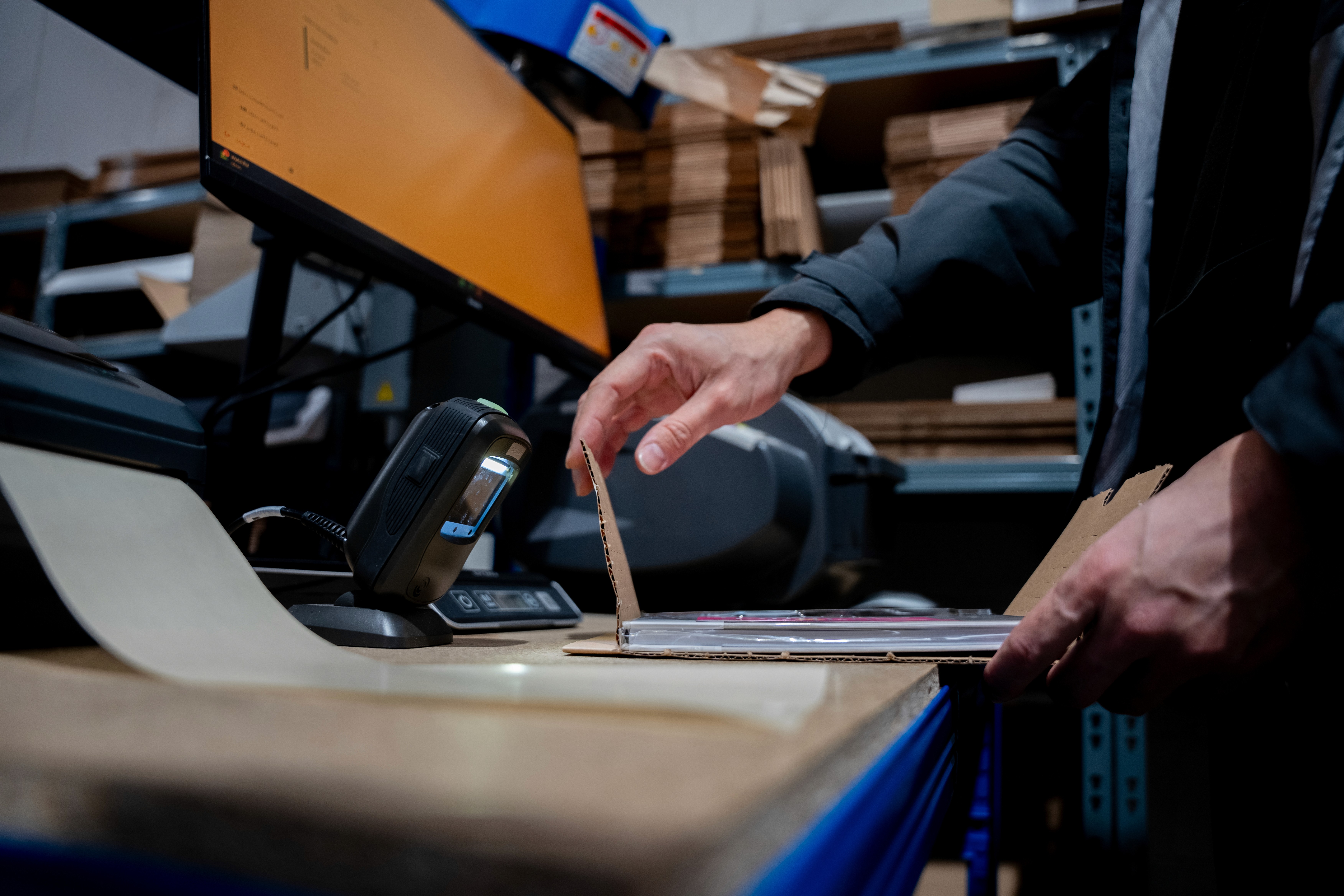 photo of a forklift in a warehouse