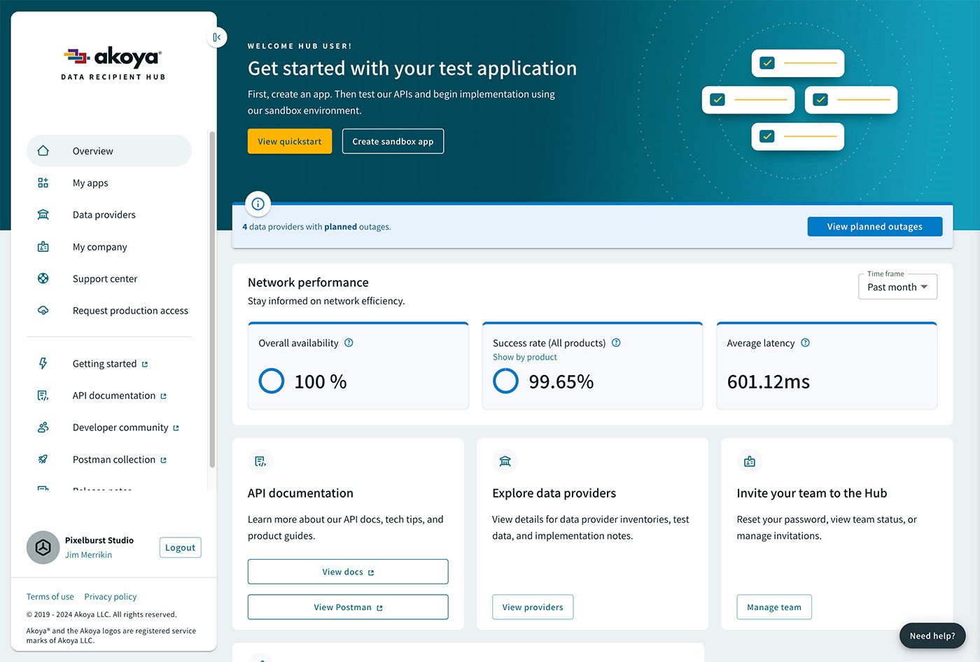 Akoya Developer Portal Overview Page