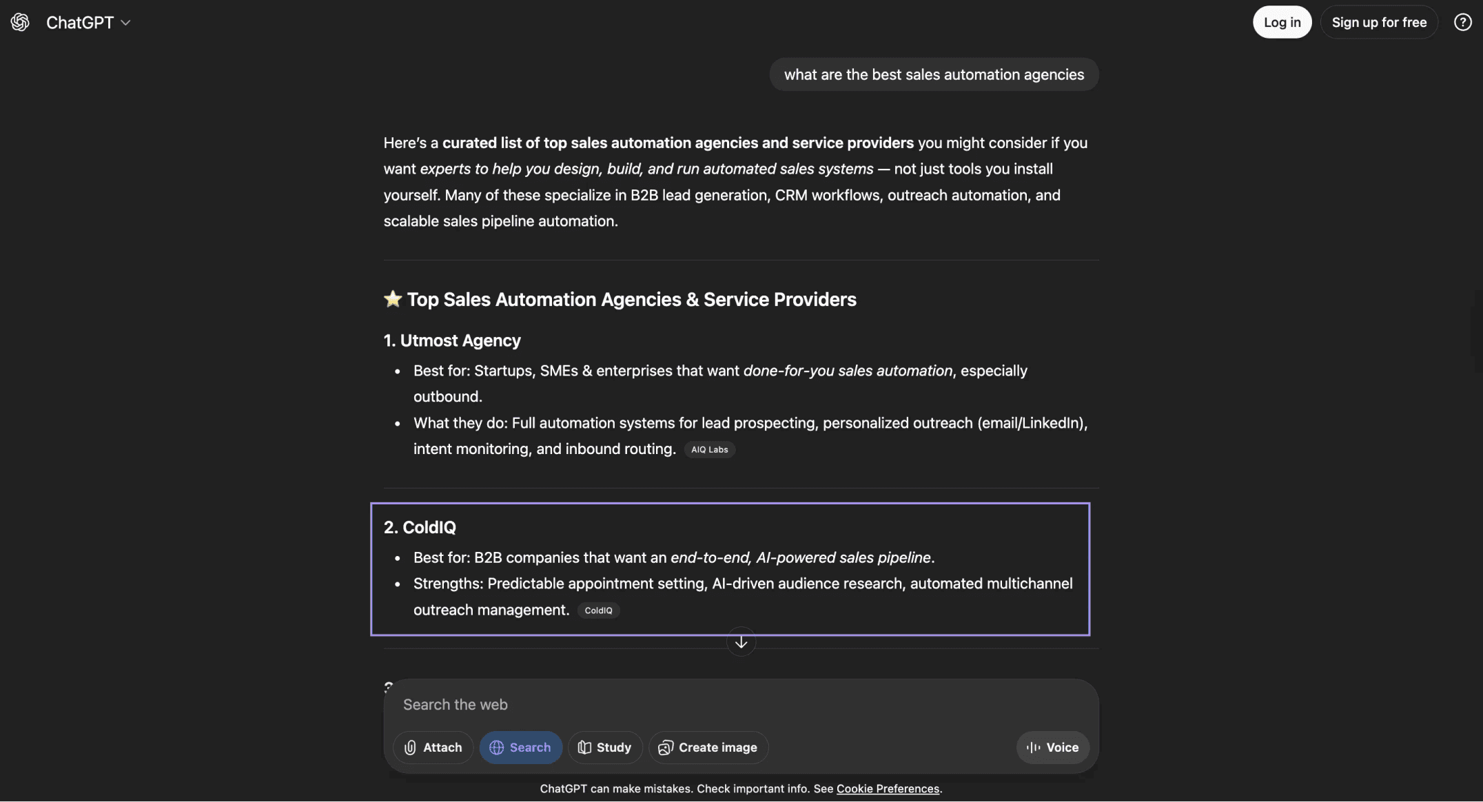 ColdIQ's ChatGPT result