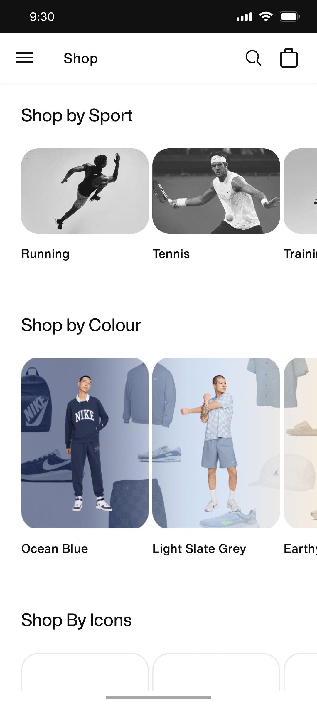 Nike App Shop by Sport Screen