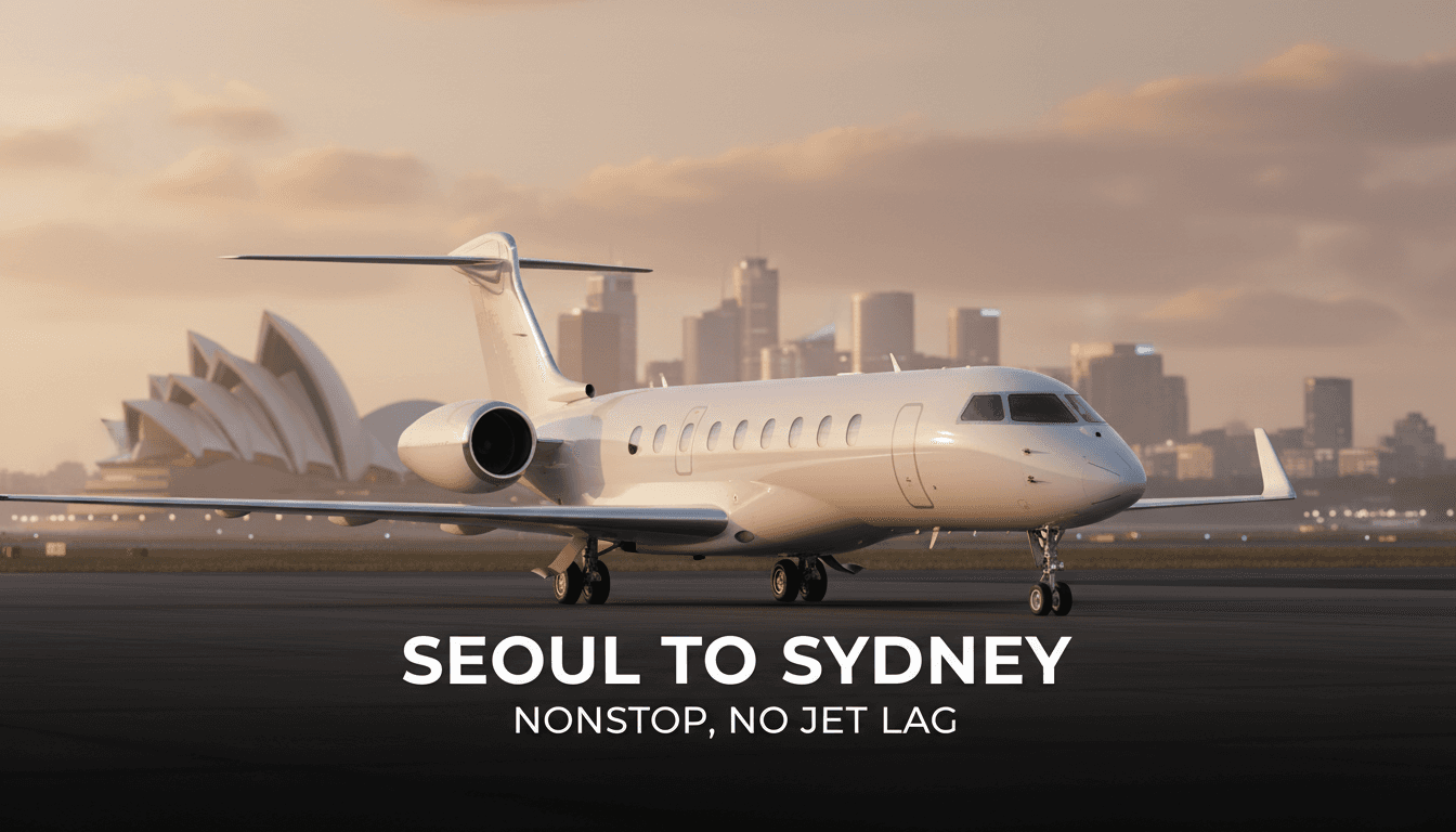 Seoul to Sydney private jet charter — Melbourne, Gold Coast, Auckland nonstop Oceania route guide 2026