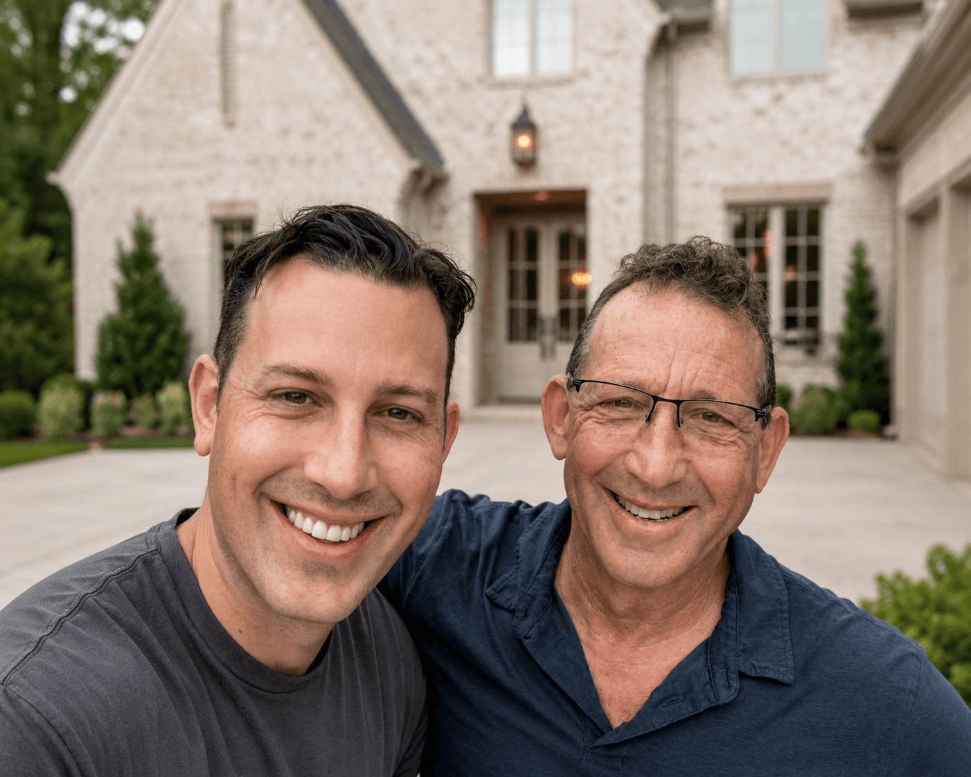 Martin and Scott Klazmer, owners of Klazmer Custom Homes, outside a finished home