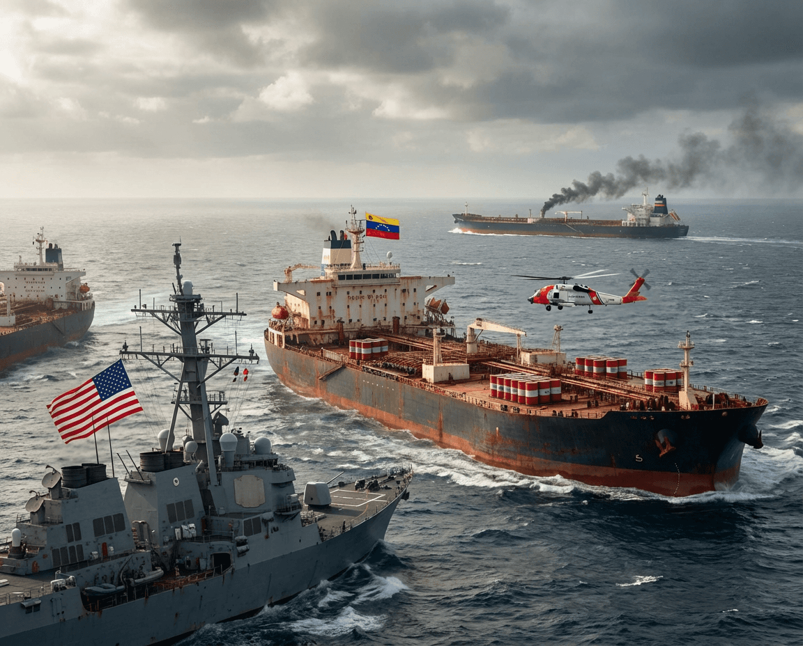 Symbolic illustration of rising tensions between the U.S. and Venezuela over oil shipments.