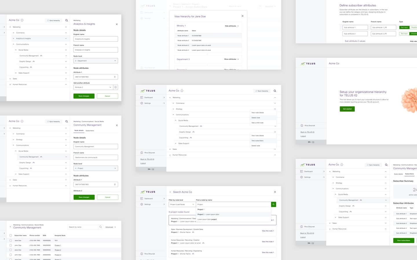 Key screens from the hi-fidelity design stage of the project, ensuring that context remains as the user navigates through the application.