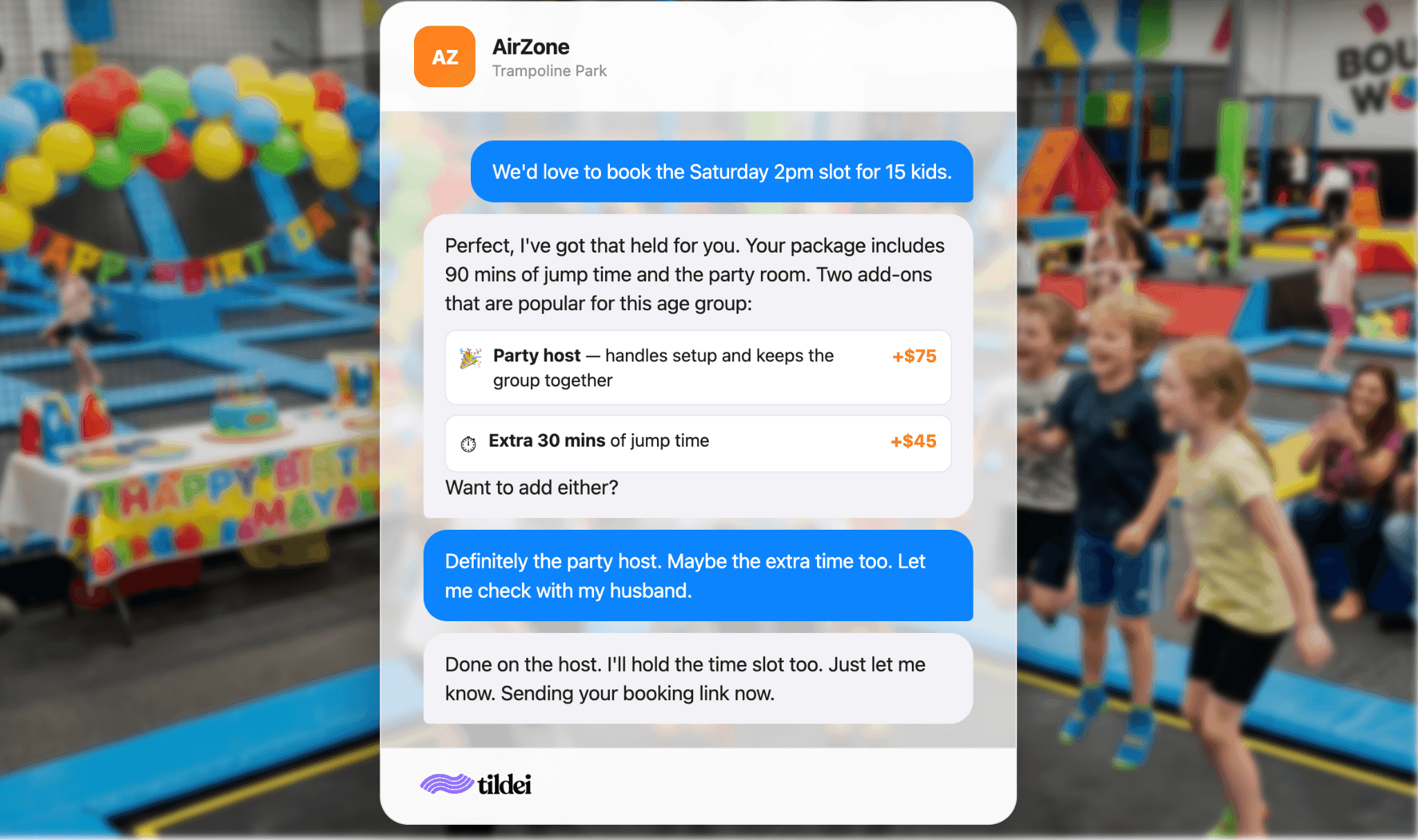 A booking conversation that includes the package conversation