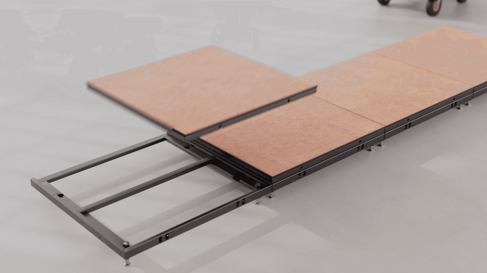 Skatelite riding surface being layed onto subframe components