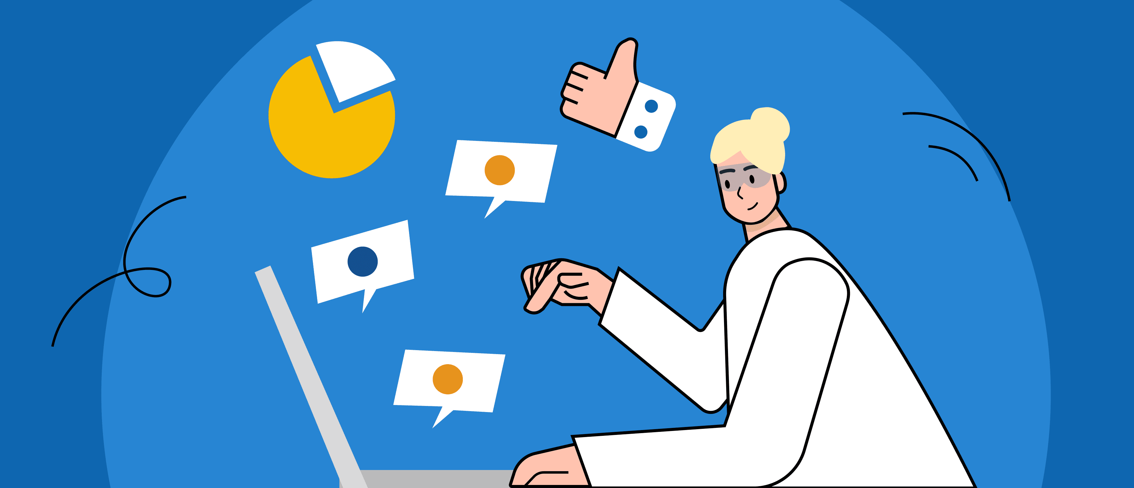 Illustration representing a B2B content marketing service, focused on creating and distributing valuable content.