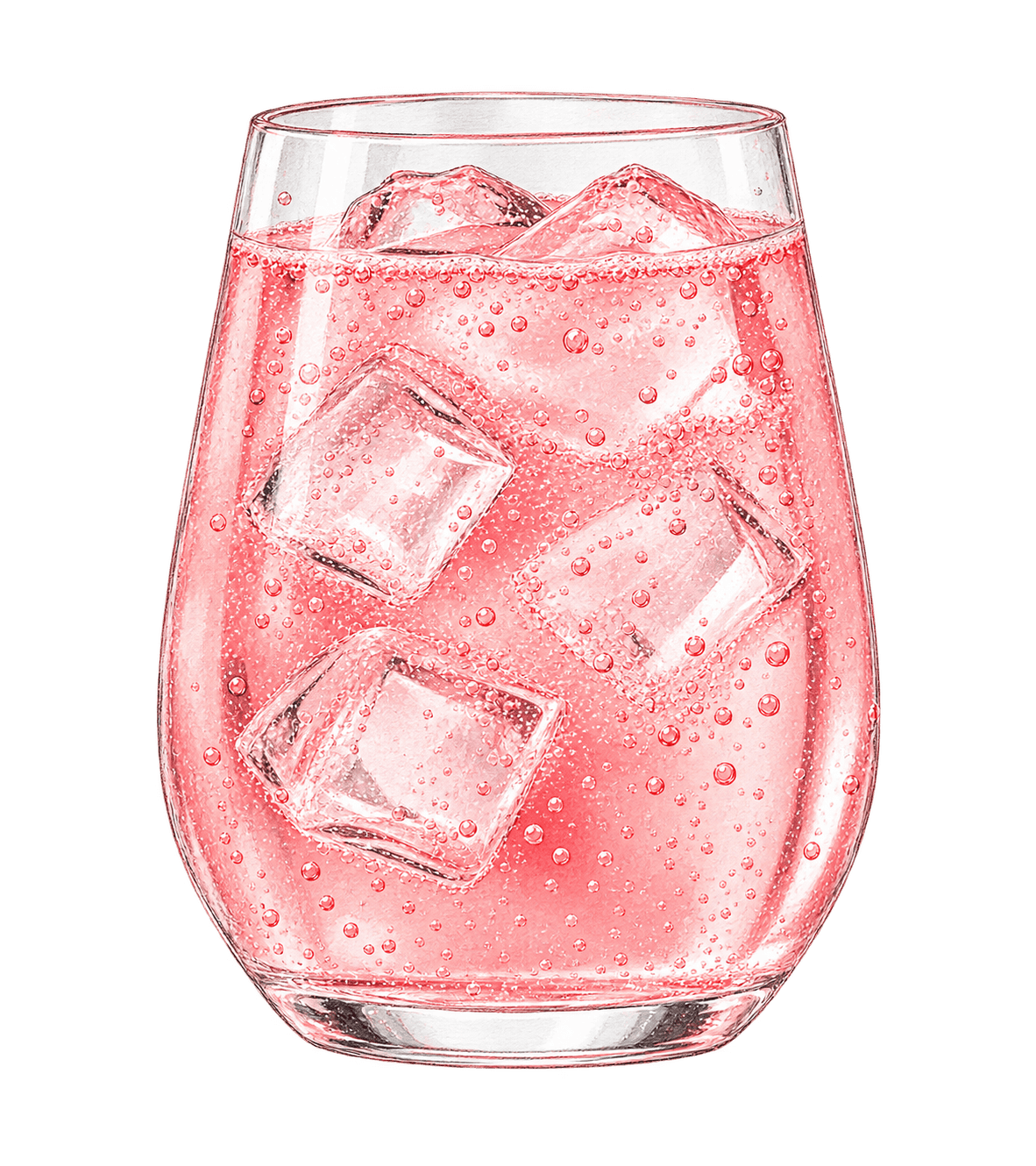 Unbranded pink sparkling drink in a clear glass