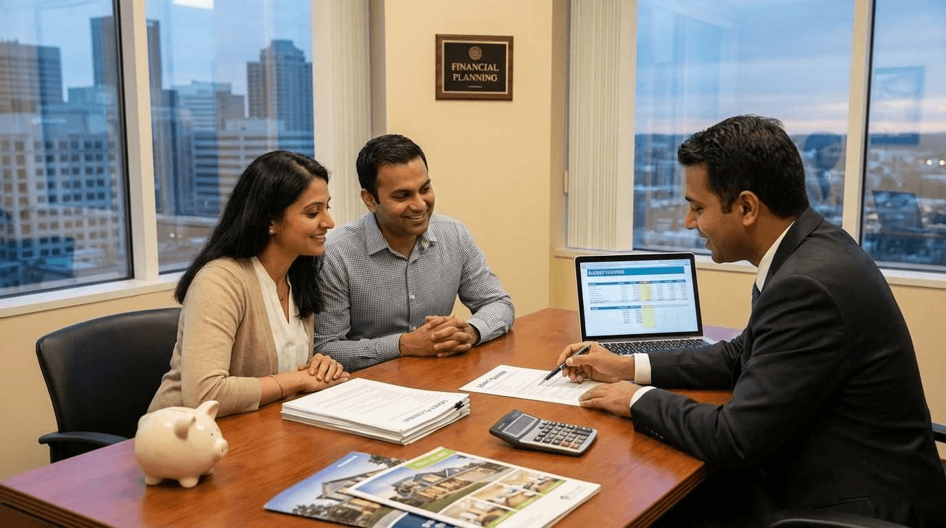 man sitting beside woman looking at a contract on DocuSign