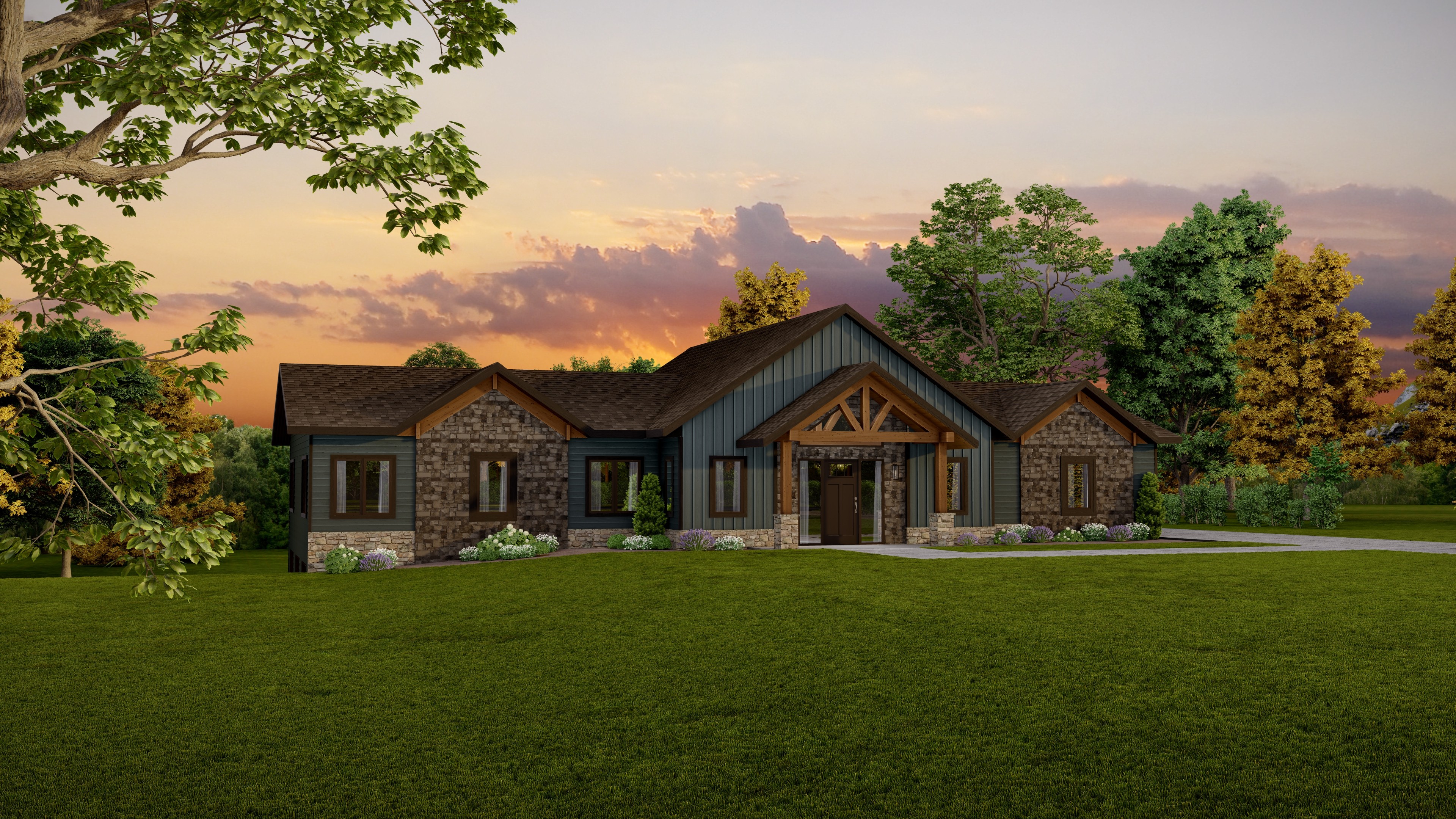 Snow-covered pine trees in a winter forest at sunrise