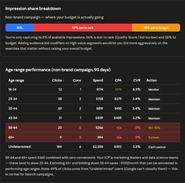 How to Analyze Google Ads Audience Targeting with Claude 2