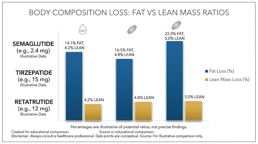 Retatrutide vs tirzepatide vs semaglutide body composition comparison for bodybuilders