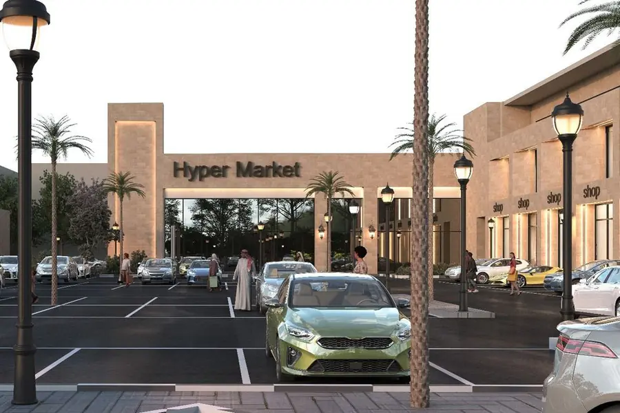 تصميم مجمع السعادة التجاري بحي الصحافة بالرياض: مدخل الهايبر ماركت والمعارض التجارية — من أعمال أركان العز