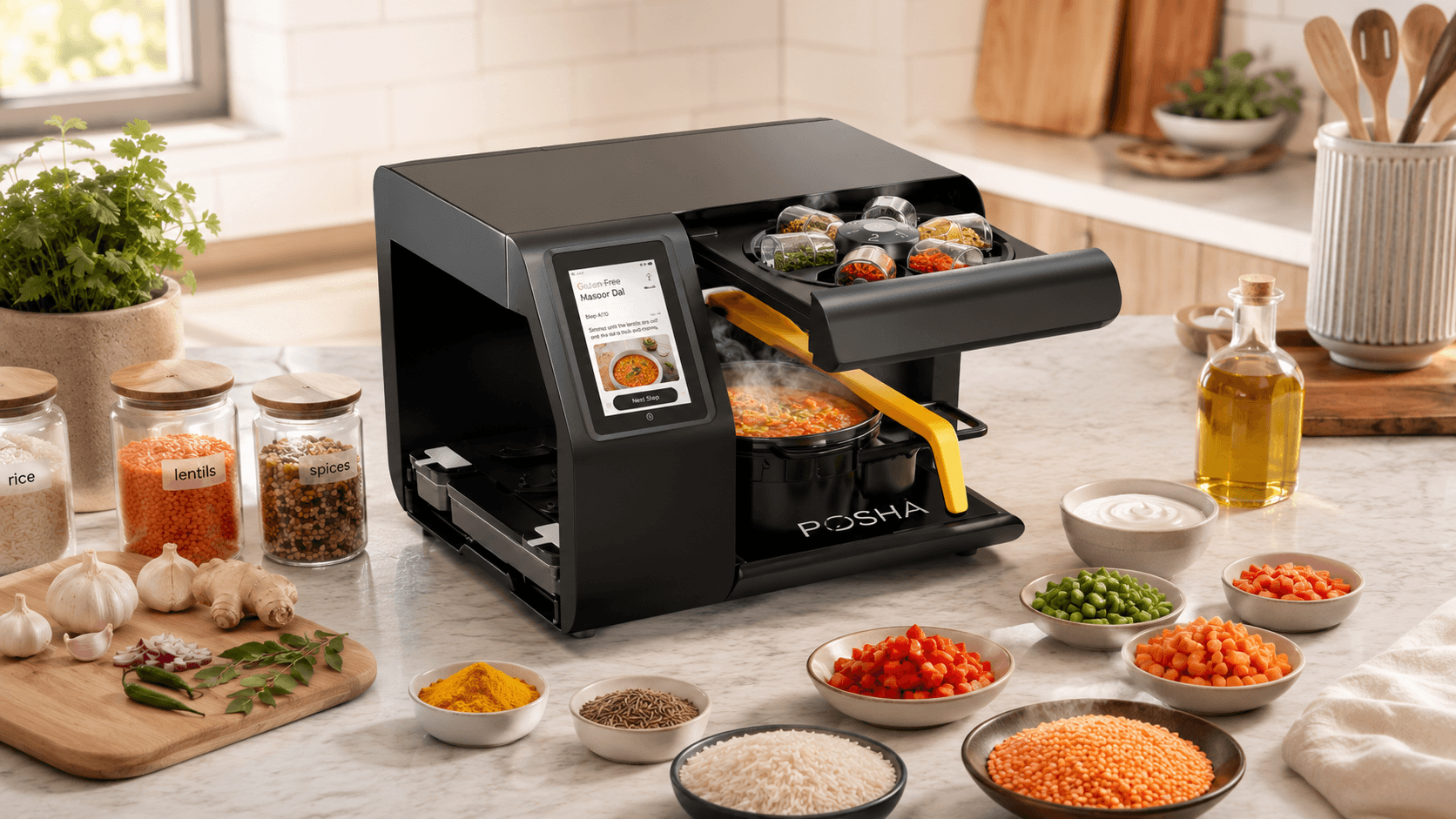 Posha Robot Chef cooking gluten free dinner at home