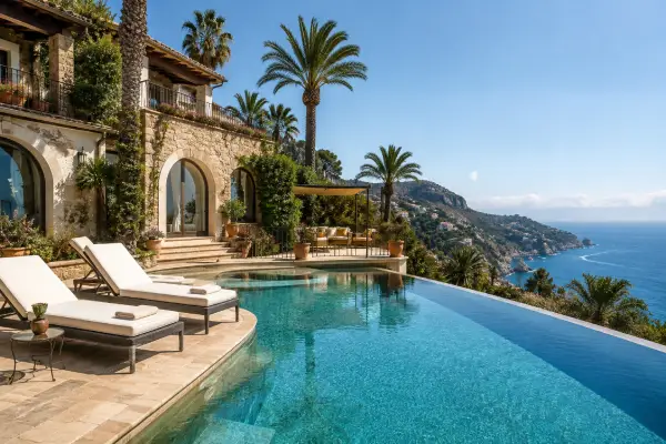 Villa mediterranea con piscina a sfioro affacciata sul mare