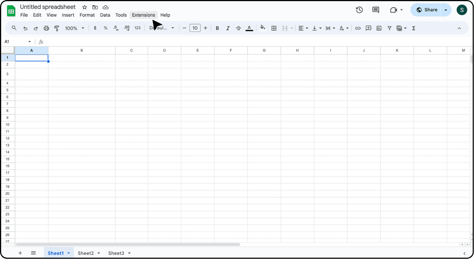 Go to your Google Sheets account and access the Extensions menu