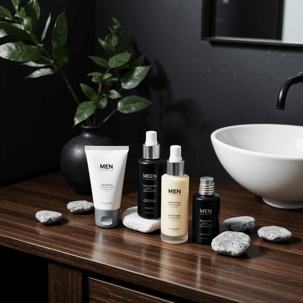 product photography of Men's skincare products