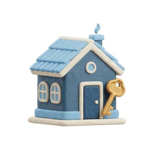 Clay illustration of a house with a key