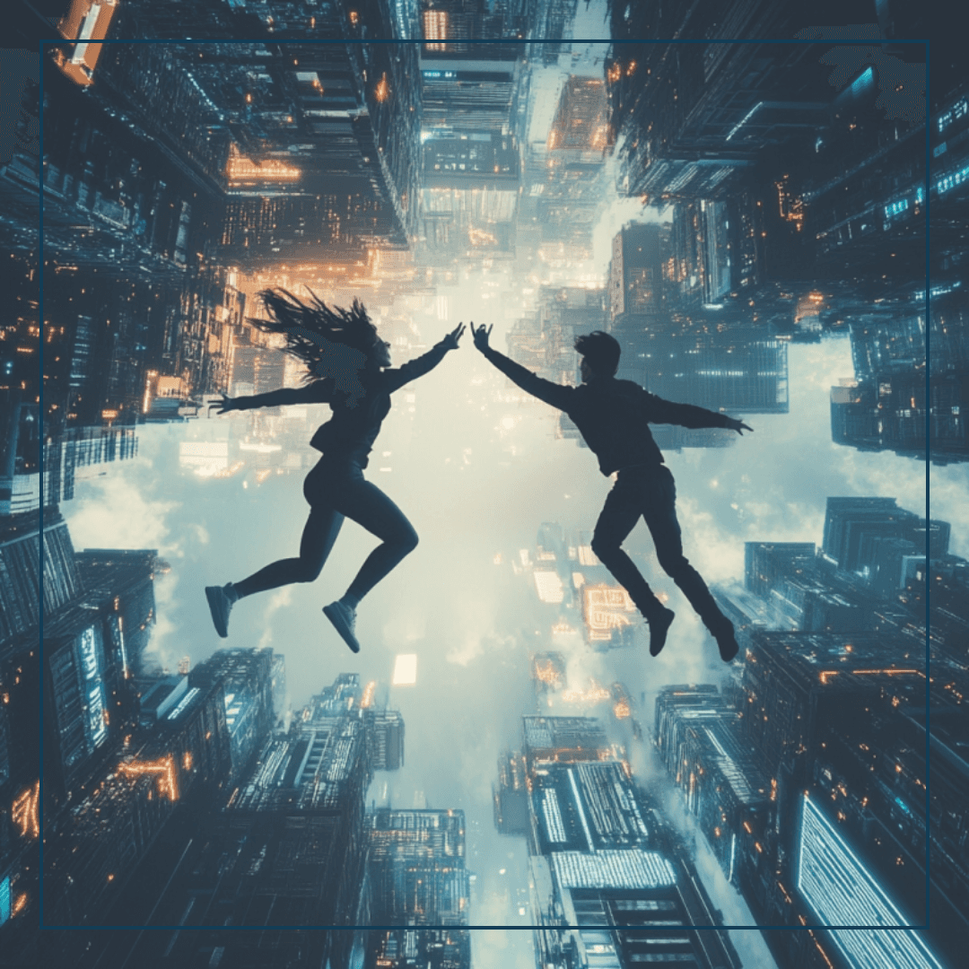 Zwei Leute springen in einer modernen Stadt