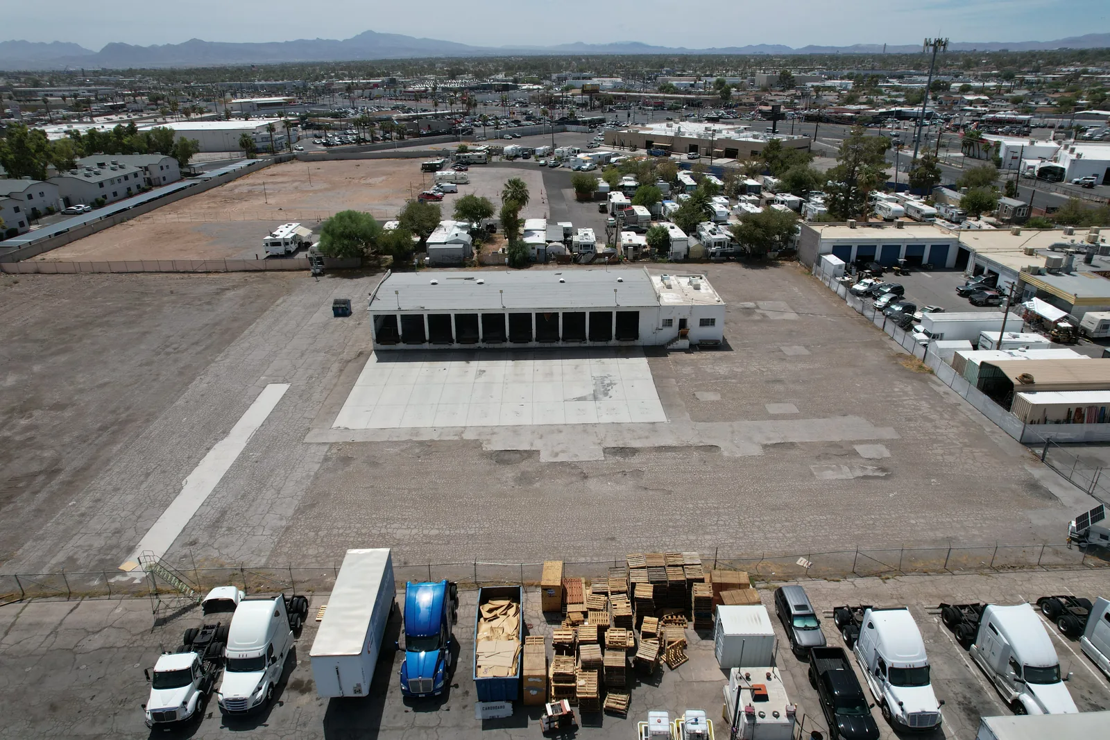 Aerial view of the industrial outdoor storage site at 1800 S Mojave Rd, Las Vegas, NV