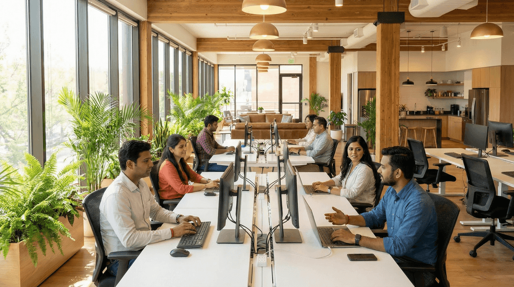 A work team around the desk