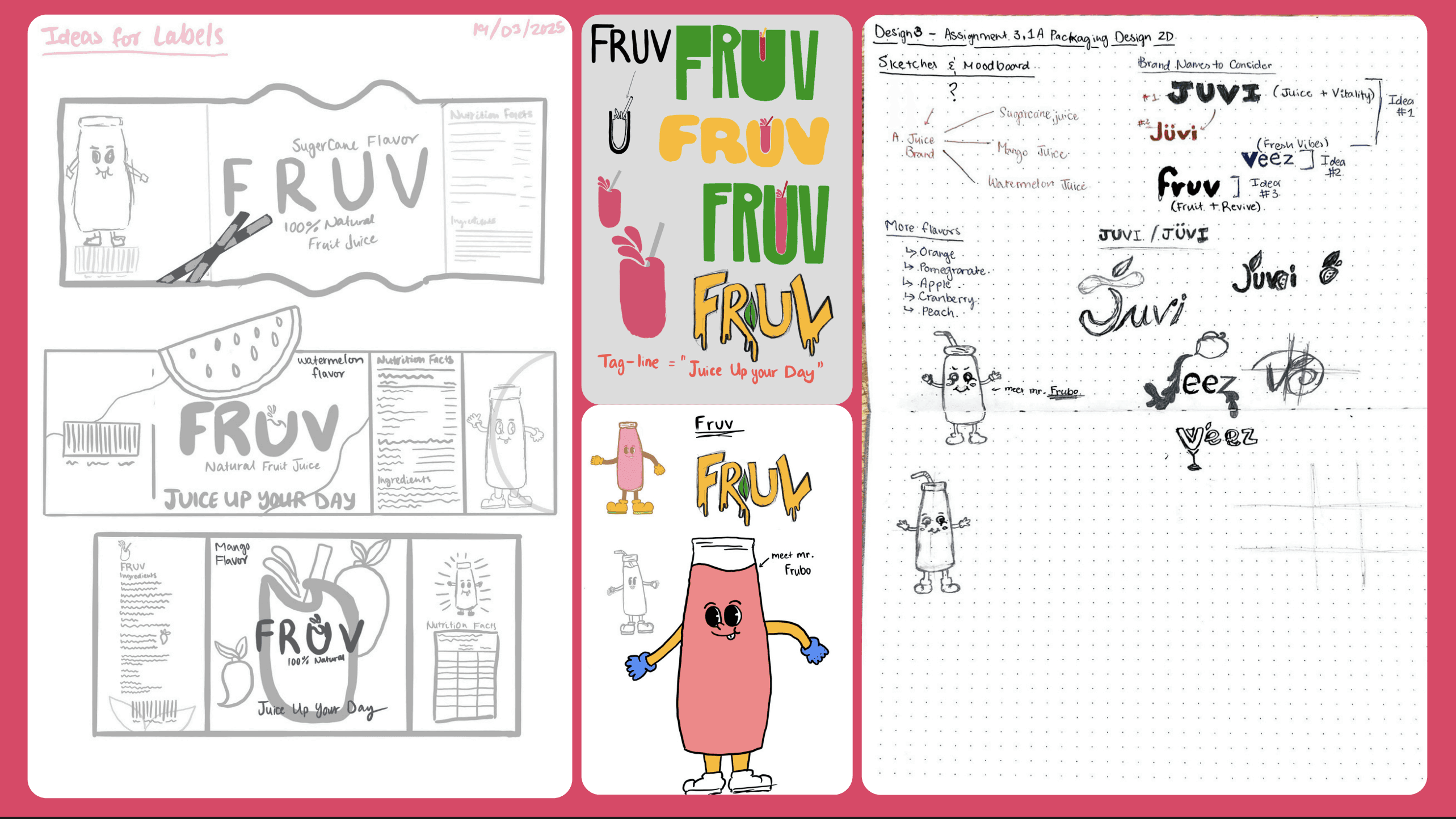 alt="FRUV juice branding project sketches"