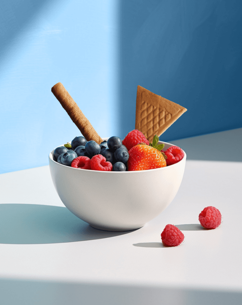 Photo issu d'un shooting montrant un bol de fruit avec les biscuits Gavottes