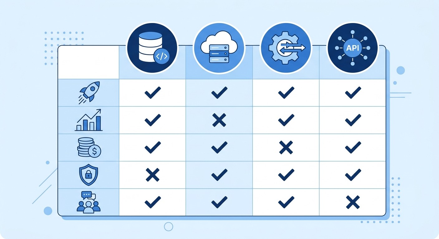 Illustration of a comparison checklist for choosing between mobile app backend options