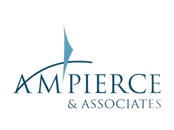 AM Pierce & Associates logo featuring a stylized blue arc and compass design above the company name in blue text.