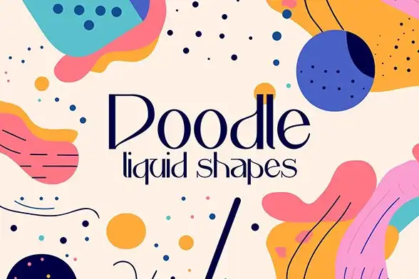 Abstract liquid shapes pattern, colorful doodle seamless background