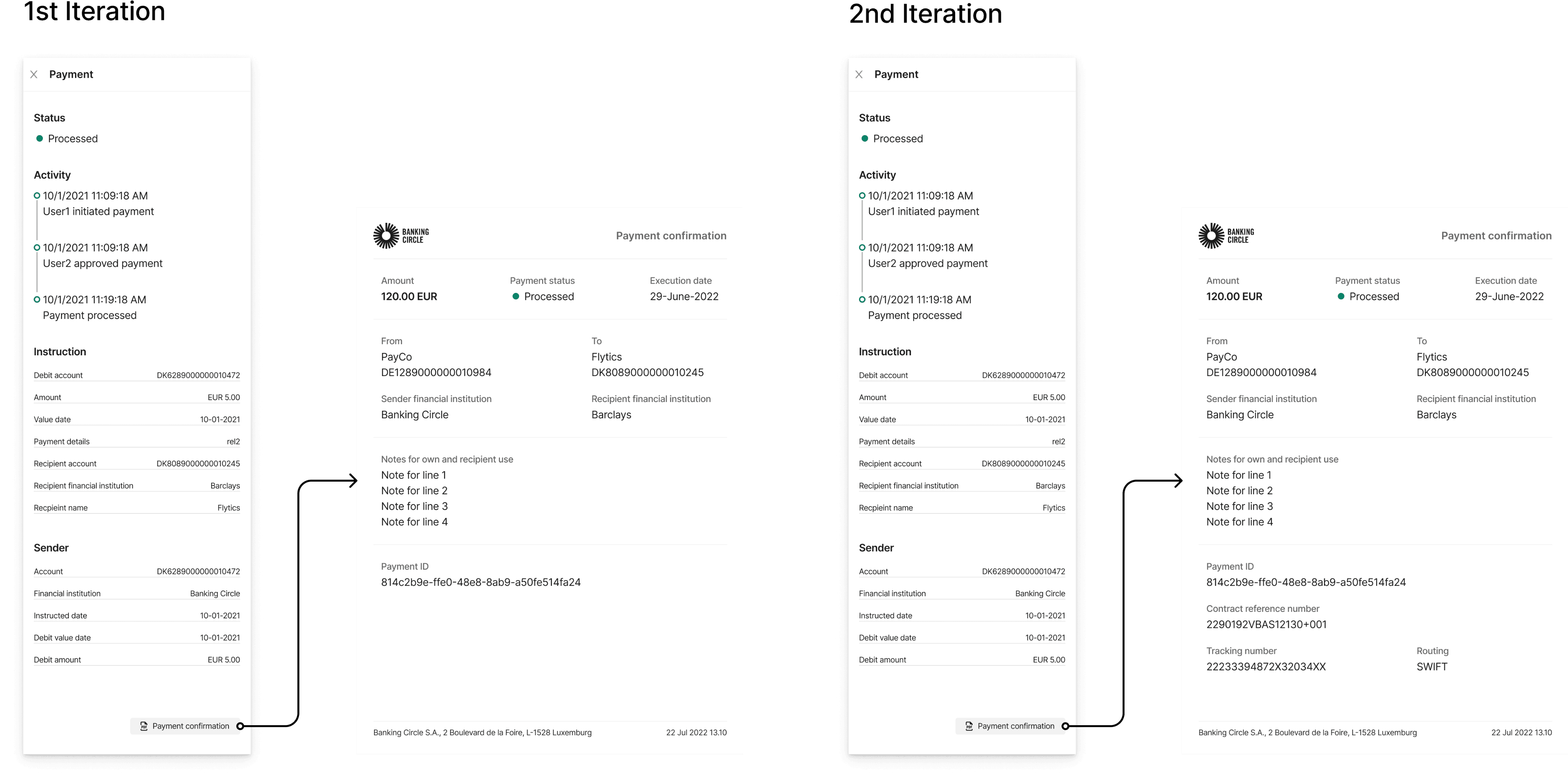 A cropped picture of the payment confirmation feature I designed.