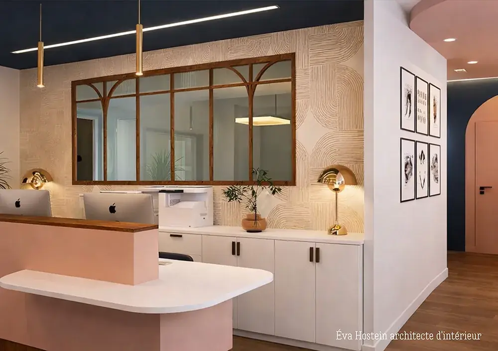 Réalisation d'un cabinet professionnel à Bordeaux – verrière, mobilier sur mesure, mise aux normes ERP, par Eva Hostein architecte d'intérieur