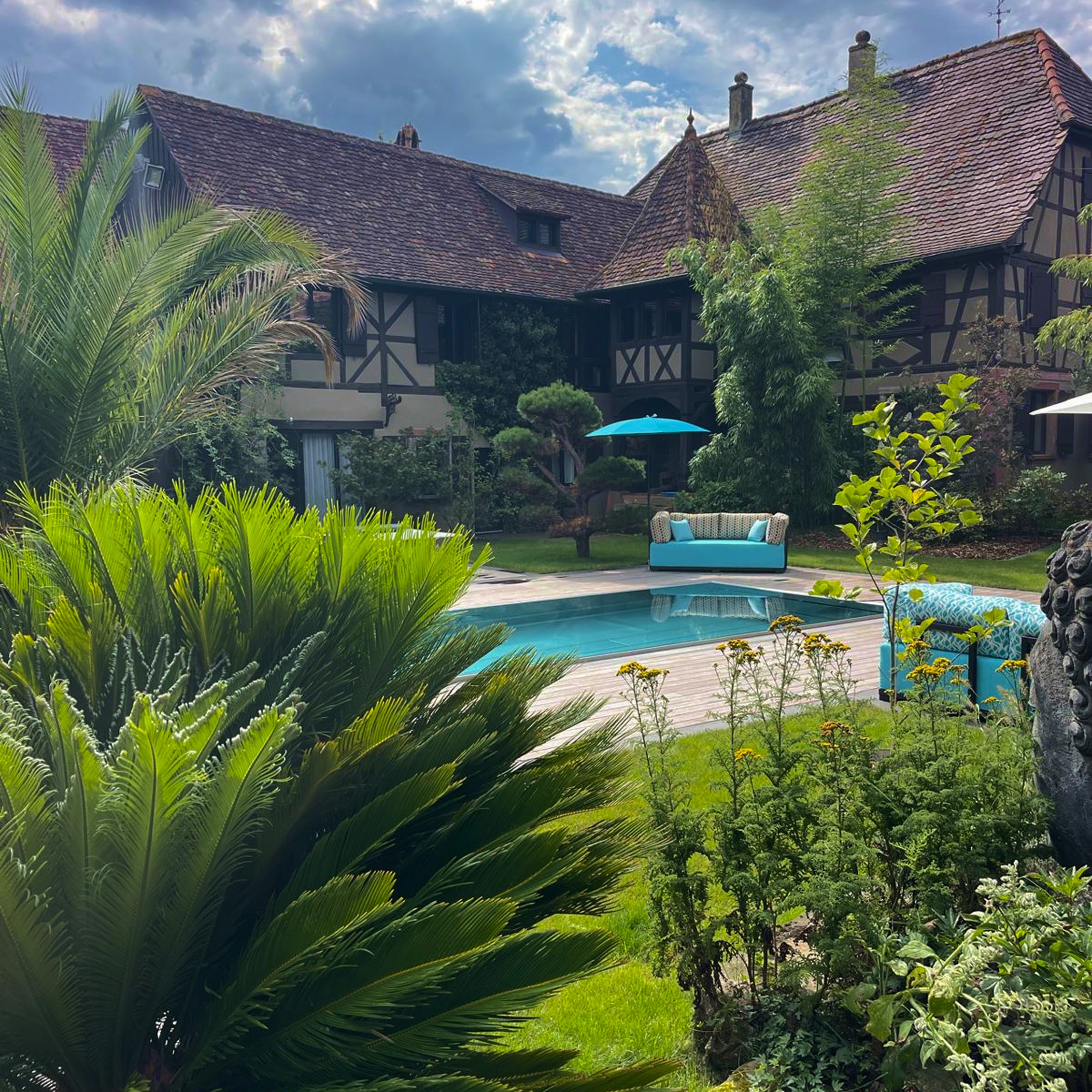 Drone shot of a running track at night