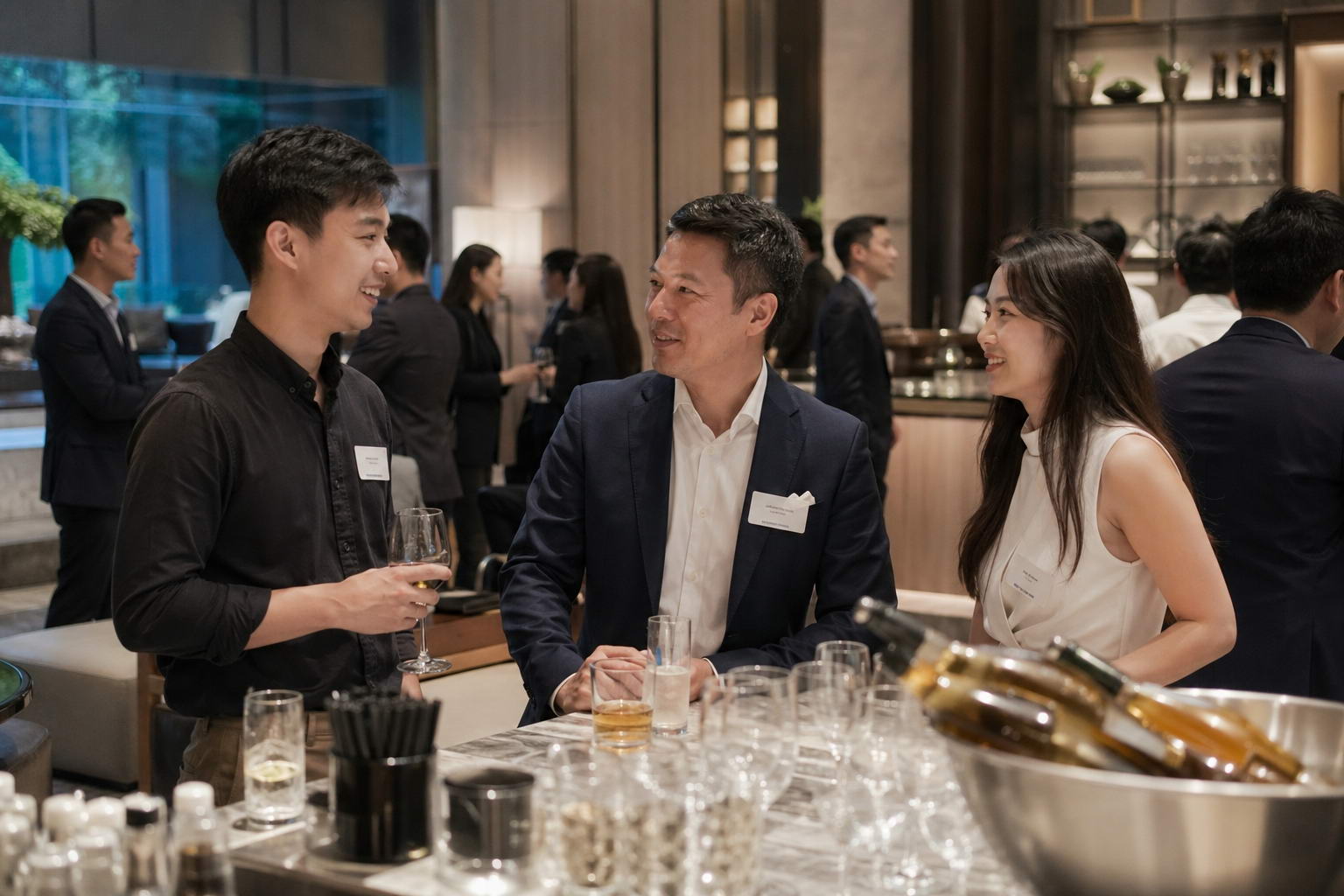 香港保險團隊在高級宴會廳舉行員工獎勵晚宴及慶功活動,專業人士舉杯慶祝。