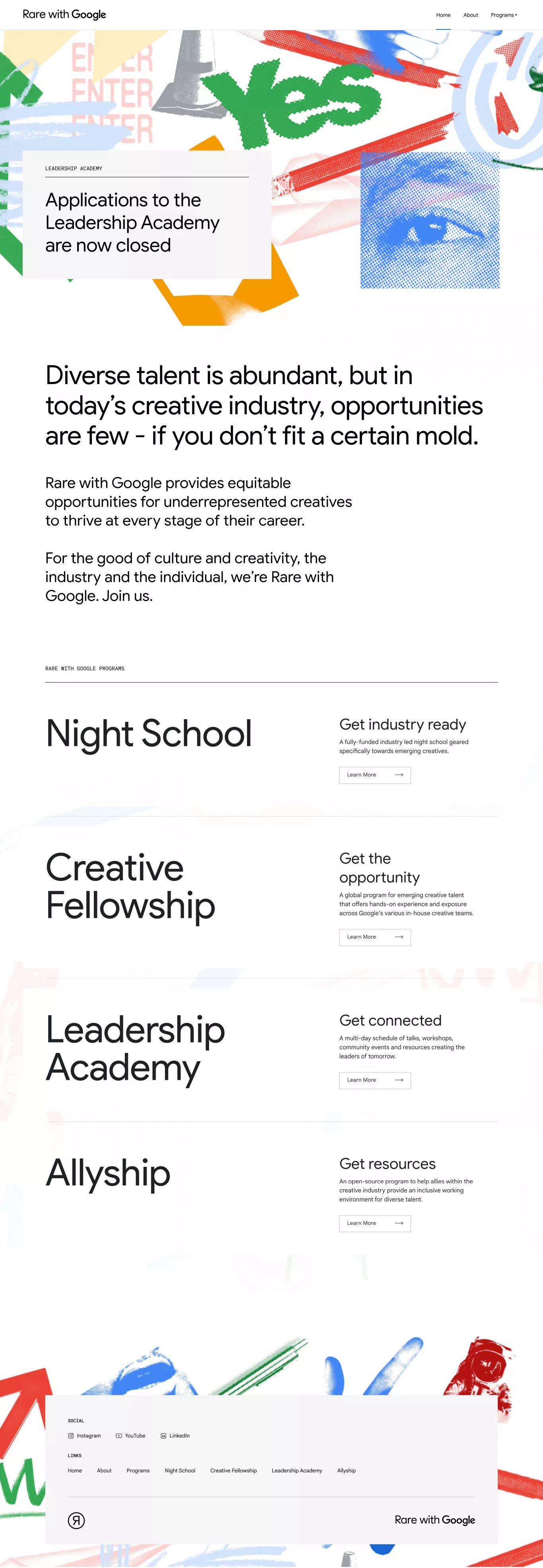 Rare with Google landing page screenshot showcasing Event and Tech design
