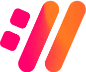 The logo consists of geometric-style shapes. It is a flat vector app icon for an Instagram stories platform called W MATettos. The design features a solid background with a gradient color palette of coral and light pink, a minimalist aesthetic, a bright color scheme, simple shapes, white text on a red or orange background, rounded edges, and a high-resolution appearance. 